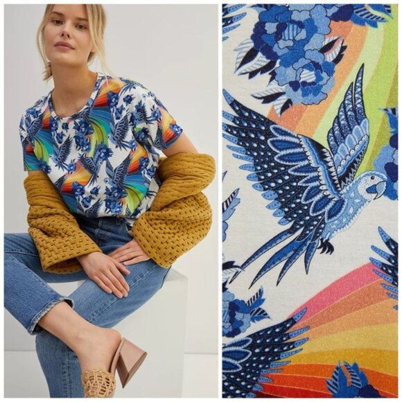 FARM Rio Aves Graphic T-shirt Women Sz. XS Safari Birds Parrots Rainbow Tropical - Picture 9 of 9